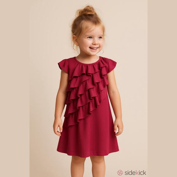 Ralph Lauren Girls Dress Size 4 4T Ruffle Sleeve Stretchy Hot Pink Fuchsia - Picture 1 of 9